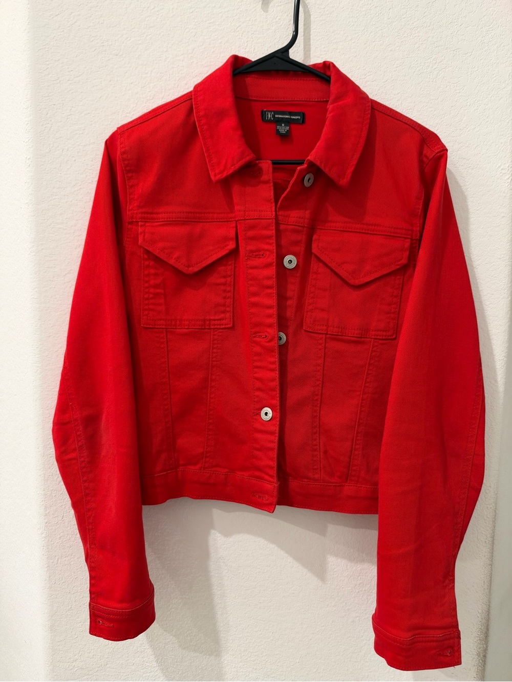 INC International Concepts Red Denim Trucker Jacket